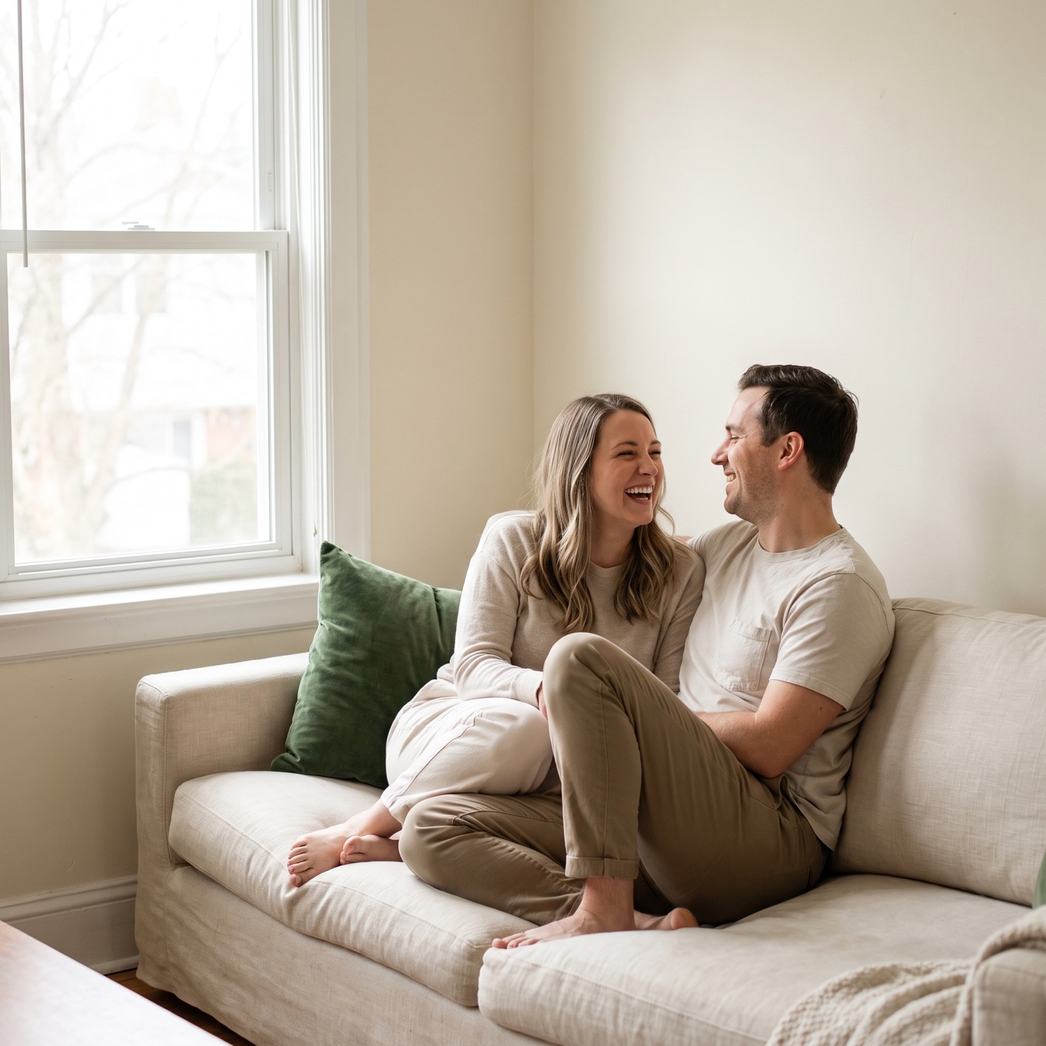 Homeowners relaxing at home after their sale closed